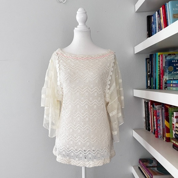 Free People New Romantics Victorian Crochet Lace Blouse Ivory Sz M Boho - Picture 1 of 13